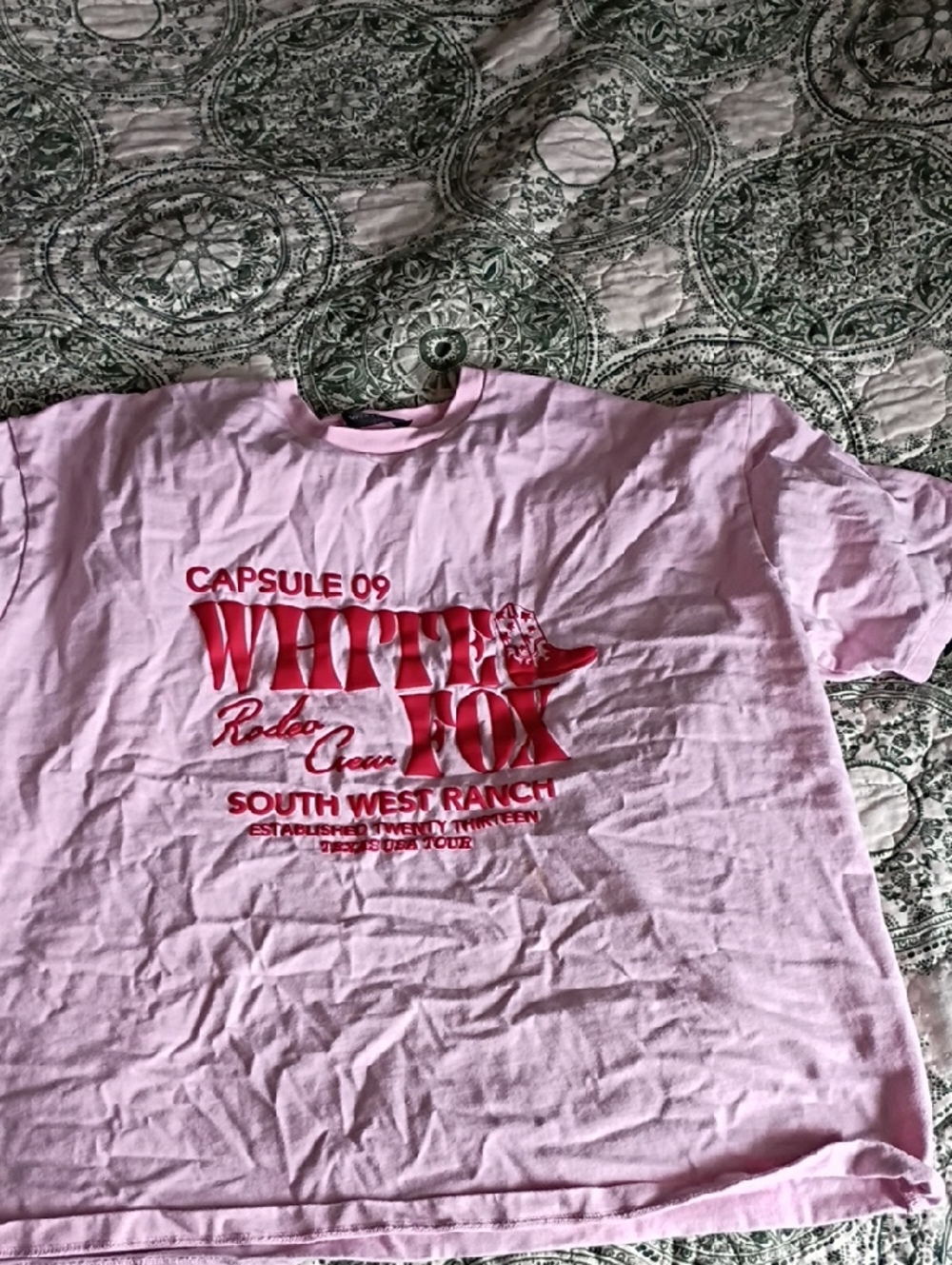 White Fox Boutique Pink Short Sleeve Tee with Red Logo